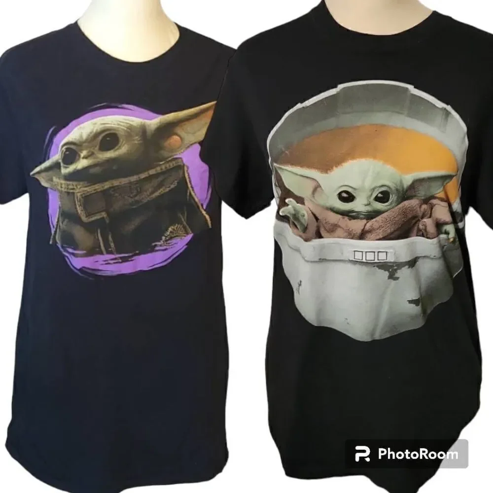 TWO Star Wars Mandalorian Baby Yoda T-ShirtS Adult Graphic Size Small -- Borh fo